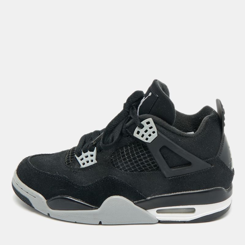 Air Jordans Black Denim And Rubber Jordan 4 High Top Sneakers Size 38